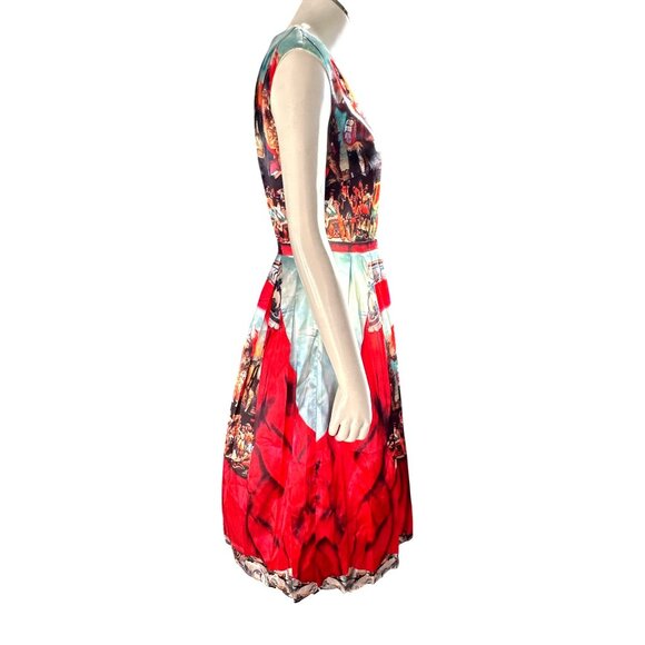 CCC Silk Cotton Medium Knights Scene Print Fit And Flare Midi Dress Italian Art - Picture 3 of 11